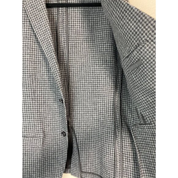 Uniqlo Gray Houndstooth Wool Blend Blazer Jacket Men Size Large unstructured - Picture 8 of 16